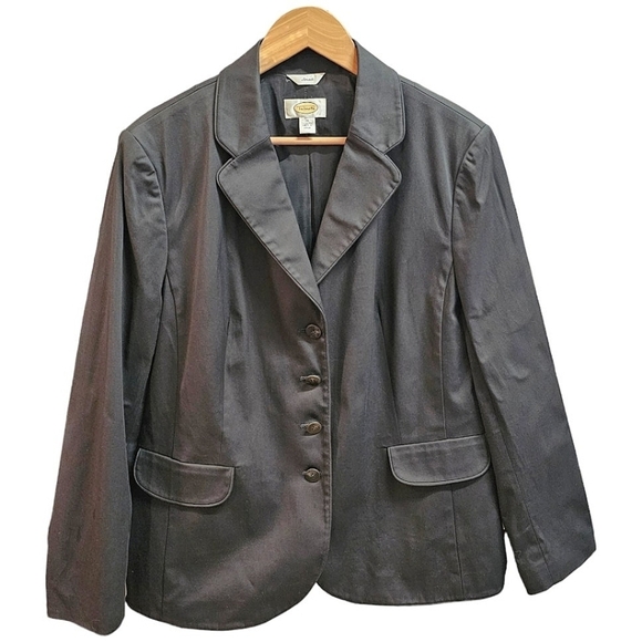 Talbots Black Cotton Stretch 4 Button Closure Blazer Jacket Plus Size 18 Lined - Picture 1 of 10